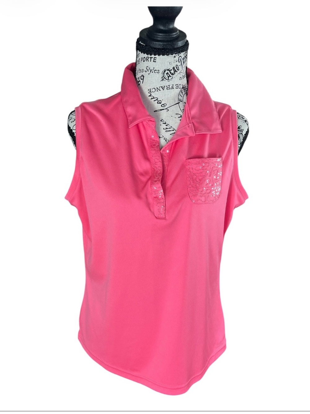 Izod Women’s Sleeveless Polo Tank in Hot Pink with Chest Pocket